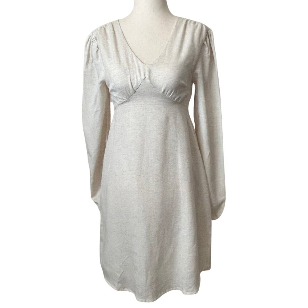 Sincerely Jules Minimalist Linen Blend Bell Sleeve Smocked Back Dress - XS